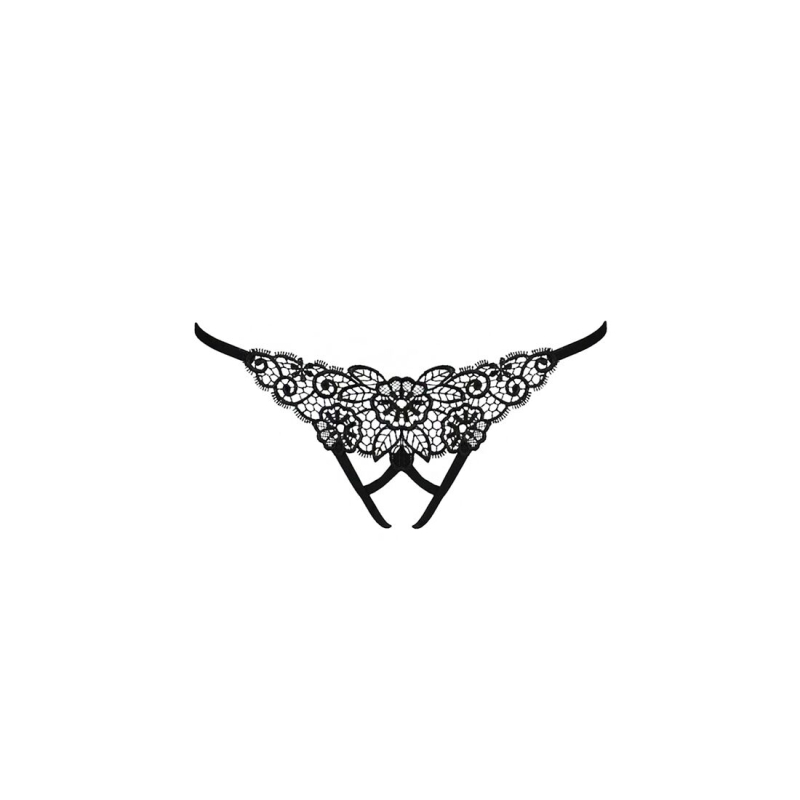 Трусики мереживні з доступом Passion Exclusive VIOLANTE THONG 2XL/3XL, чорний колір