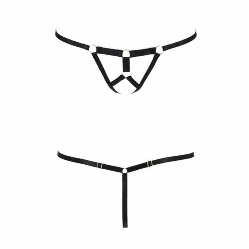 Трусики стрінги зі стреп Passion Exclusive ARMANDA THONG S/M, чорний колір