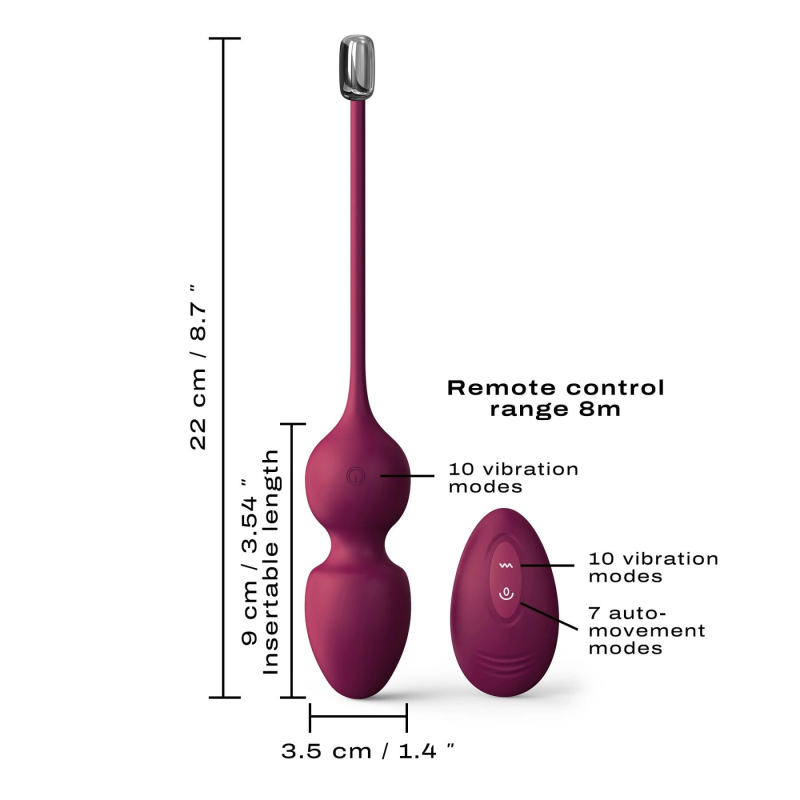 Вагинальные шарики Dorcel LOVE BALLS PLUM, вибрации и движения внутреннего шарика, пульт ДК