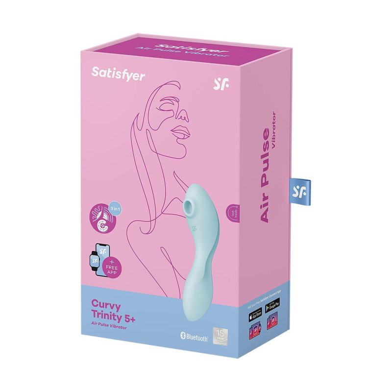 Вакуумний смарт стимулятор з вібрацією – Satisfyer Curvy Trinity 5 Blue – App-керування з телефона на відстані