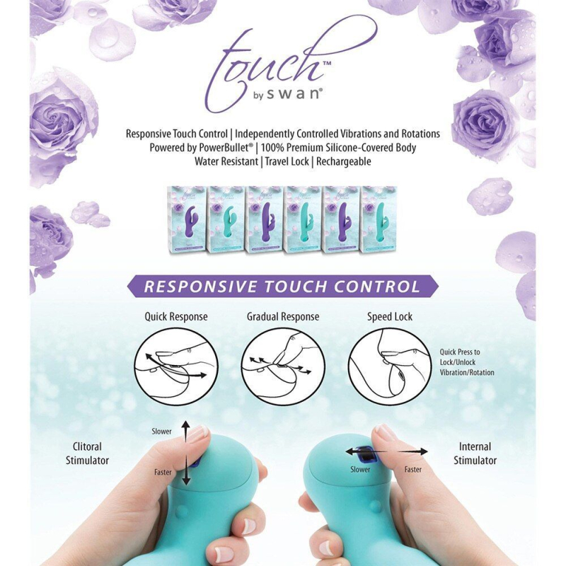 Вибратор-кролик – Touch by SWAN Solo Purple с сенсорным управлением, регулировка вибраций точки G и клитора