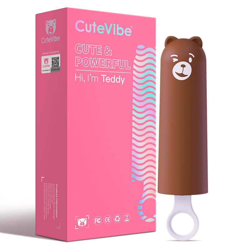 Вібратор морозиво – CuteVibe Teddy Brown – 10 режимів, знімна кришка-ведмедик, атласний чохол