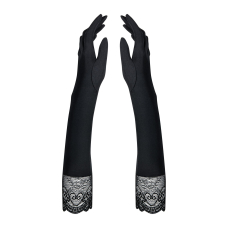 Високі рукавички з каменями та мереживом Obsessive Miamor gloves, чорний колір