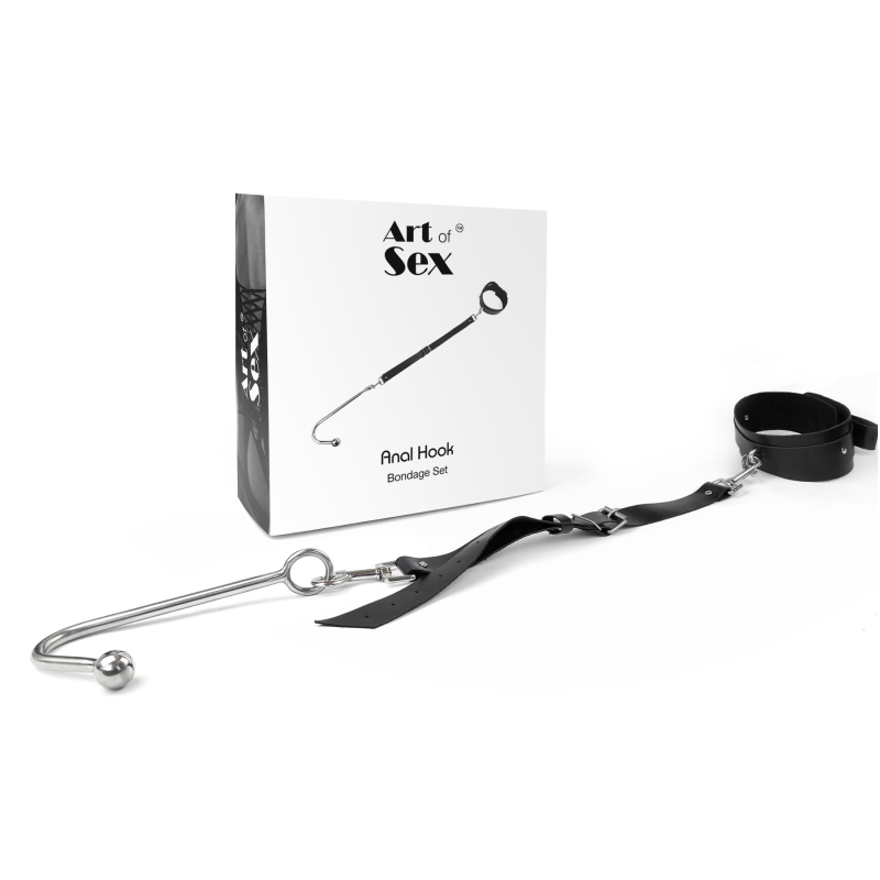Анальный крюк 1 с ошейником из натуральной кожи Art of Sex - Anal hook, черный