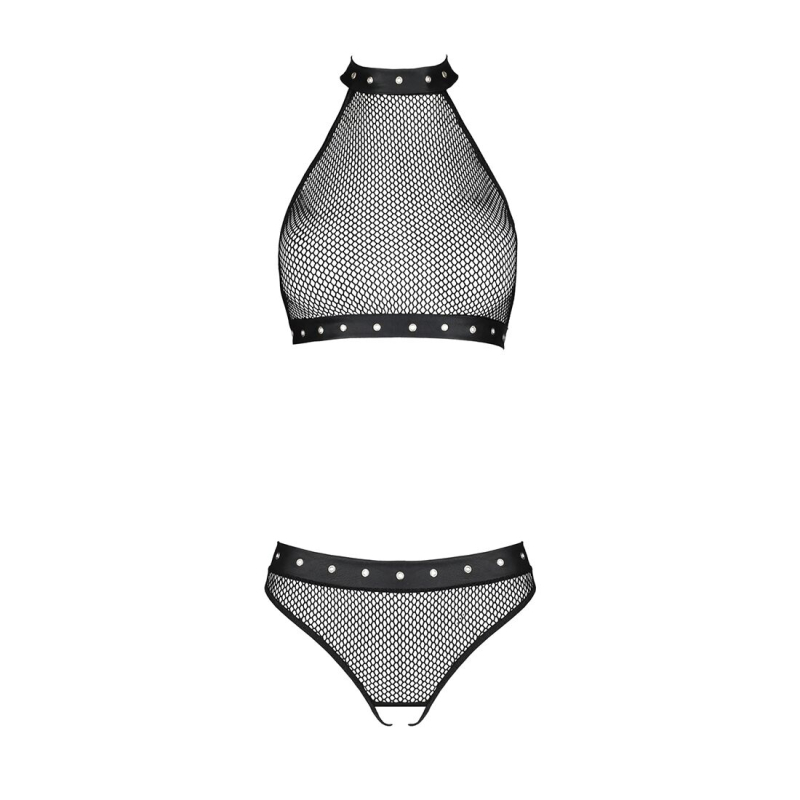 Білизна з відкритим доступом Passion MOONLIGHT SET L/XL Чорний топ, стрінги
