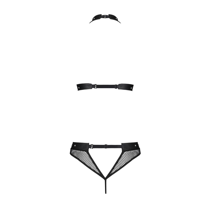 Білизна з відкритим доступом Passion MOONLIGHT SET L/XL Чорний топ, стрінги