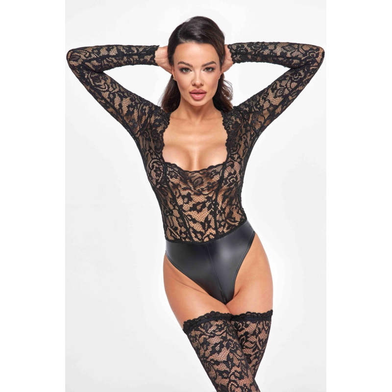Боди Noir Handmade F296 Psyche bodysuit of lace and wetlook – L