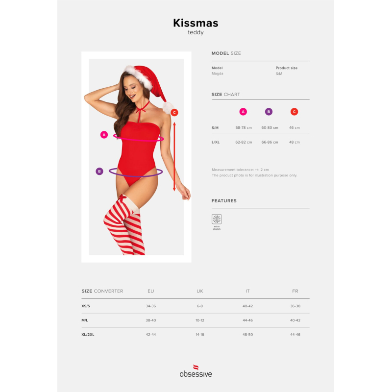 Боді Obsessive Kissmas teddy червоний L/XL