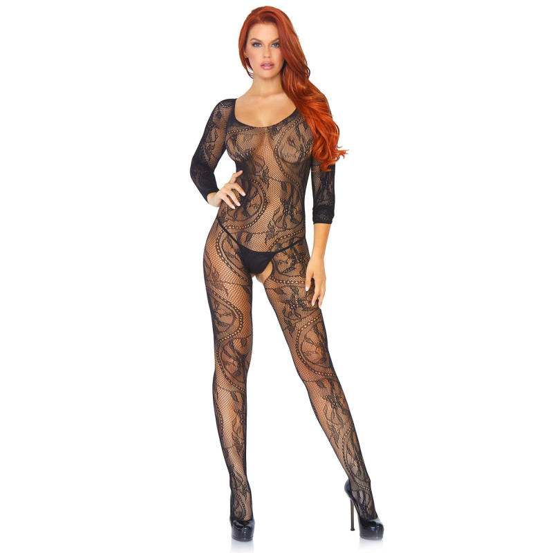 Бодістокінг Leg Avenue Swirl Lace Bodystocking One size Чорний колір, ажурна тканина, доступ