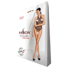 Бодистокинг в крупную сетку Passion BS087 Черный, открытая спина, халтер, с доступом