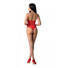 Бодістокінг з імітацією корсетної шнурівки Passion BS094 One Size, червоний, квітковий візерунок, з досту