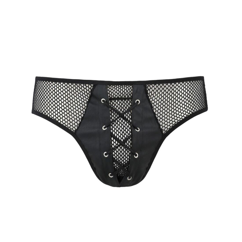 Чоловічі труси зі шнурівкою Passion 035 SLIP RICHARD 2XL/3XL Чорний колір, екошкіра, сітка
