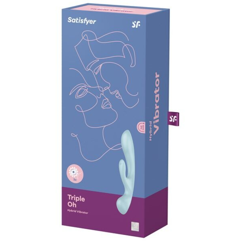 Двосторонній вібратор-кролик – Satisfyer Triple Oh Light Blue – 3 мотори + руків’я-масажер