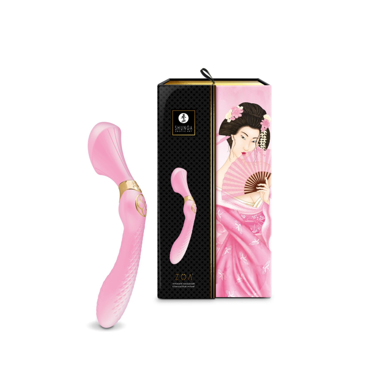 Двосторонній вібромасажер для стимуляції точки G та клітора – Shunga Zoa Light Pink – 10 режимів