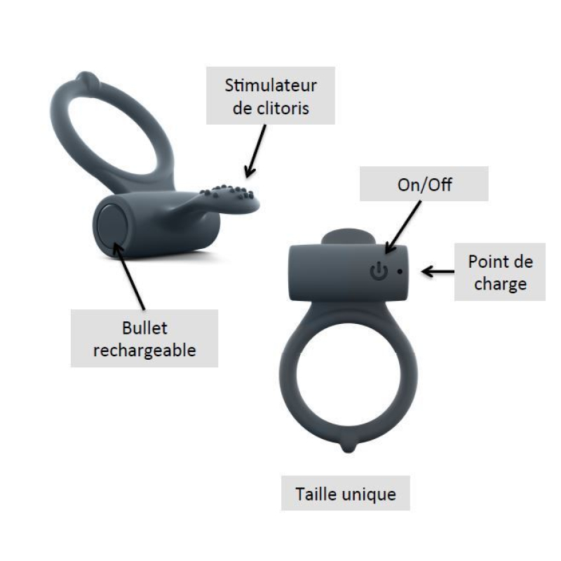 Виброкольцо Dorcel Power Clit Plus с вибрацией, перезаряжается, с язычком и щеточкой