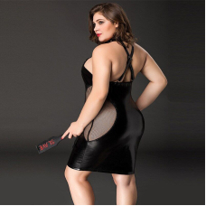 Еротична сукня JSY "Спокуслива Міла" Plus Size Чорний колір, прозорі вставки, стрепи, халтер