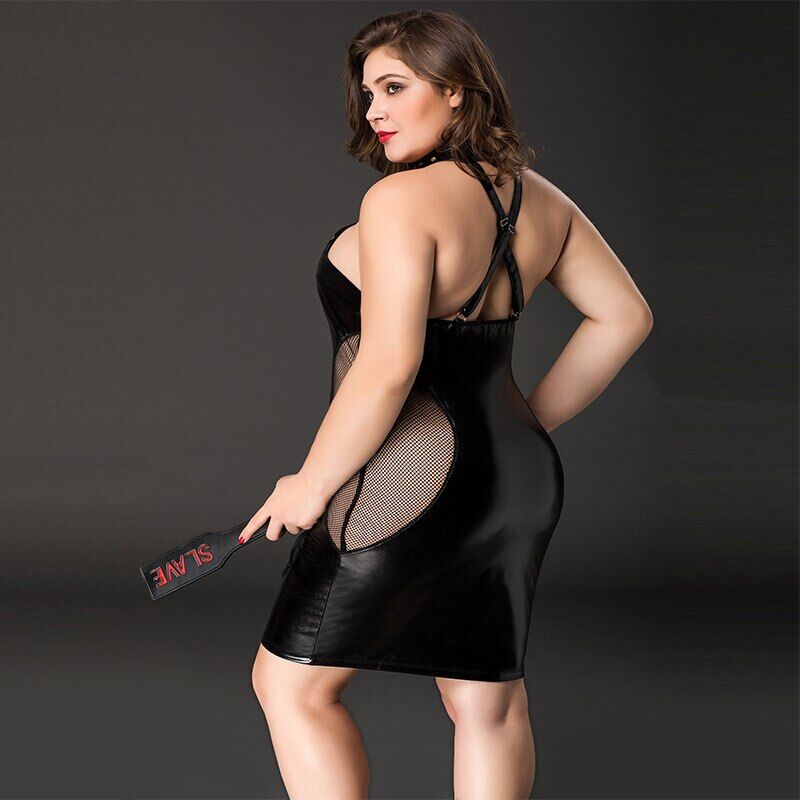 Еротична сукня JSY "Спокуслива Міла" Plus Size Чорний колір, прозорі вставки, стрепи, халтер