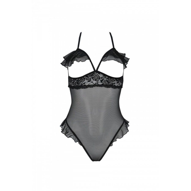 Эротическое боди Passion DOLLY BODY, S/M, черный цвет, с открытыми чашками