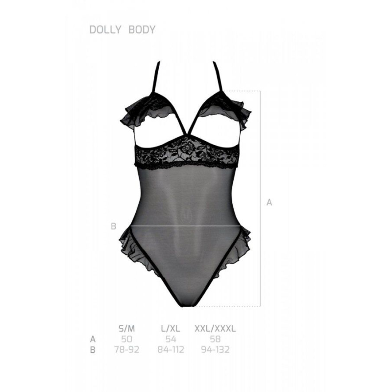 Эротическое боди Passion DOLLY BODY, S/M, черный цвет, с открытыми чашками