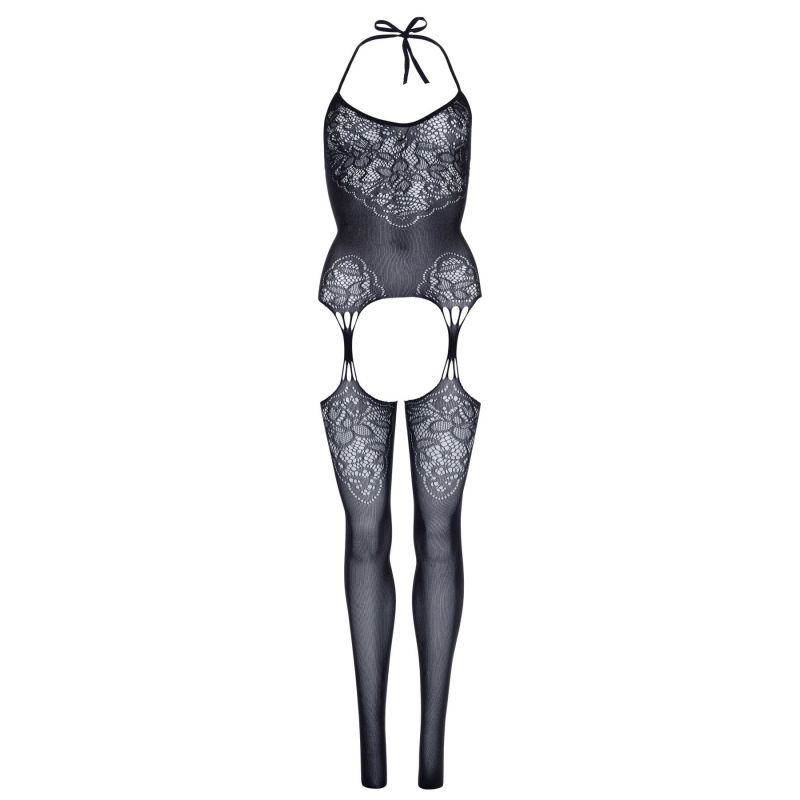Эротический бодистокинг Leg Avenue Jacquard net Черный цвет, имитация чулок, открытый доступ, one size