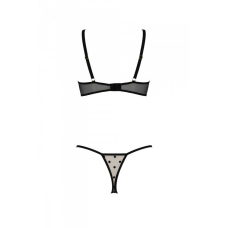 Еротичний комплект Passion MARINA SET WITH OPEN BRA, L/XL, кремовий/чорний, відкриті чашки