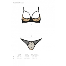 Еротичний комплект Passion MARINA SET WITH OPEN BRA, L/XL, кремовий/чорний, відкриті чашки