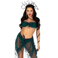 Еротичний костюм Медузи Горгони Leg Avenue Medusa Costume S, топ, спідниця, нарукавники, прикраси – смарагдовий колір