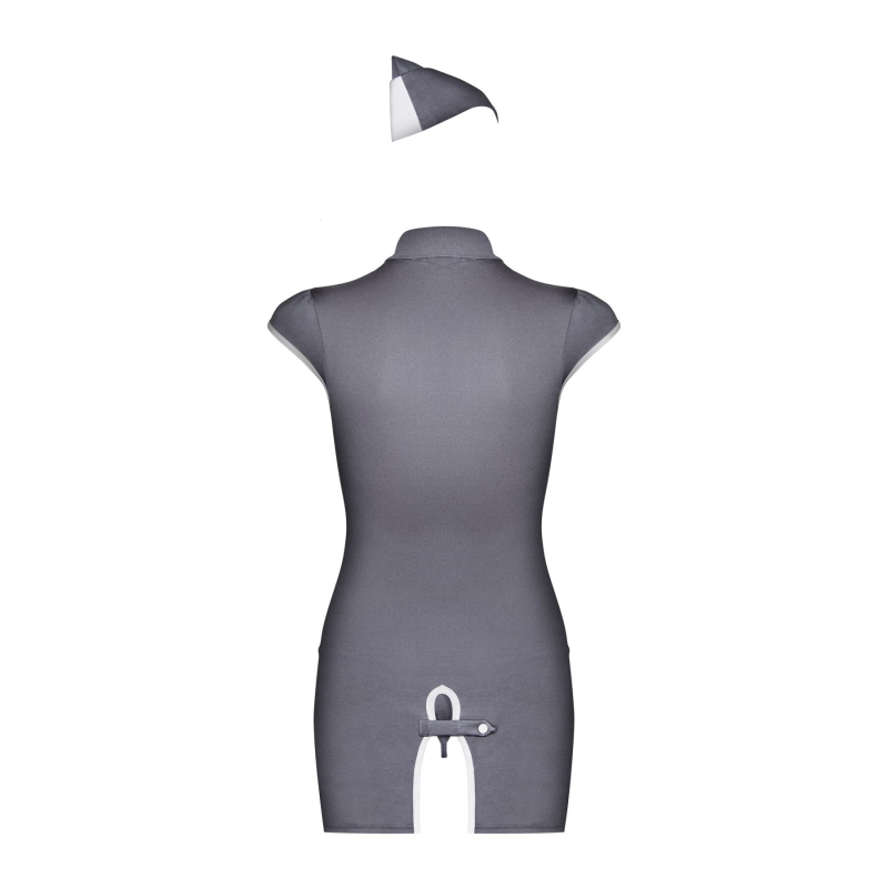 Эротический костюм стюардессы Obsessive Stewardess 3 pcs costume grey L/XL, серый, платье, стринги, пилот