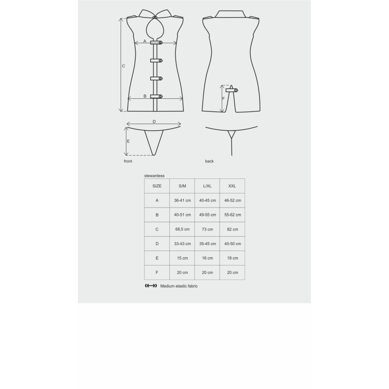 Эротический костюм стюардессы Obsessive Stewardess 3 pcs costume grey L/XL, серый, платье, стринги, пилот