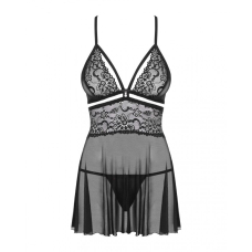 Еротичний мереживний комплект із сіточкою Obsessive 838–BAB–1 babydoll & thong Чорний XXL, чорний, пе
