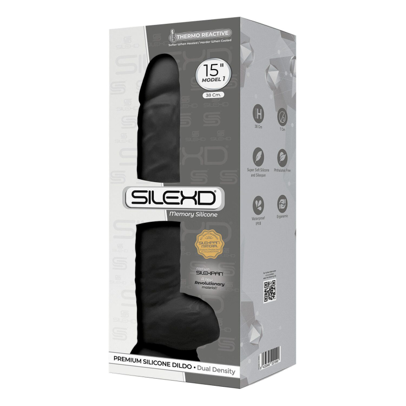 Великий фалоімітатор SilexD Kingston Black, двошаровий, силікон + Silexpan, довжина 38 см, діам. 7 см