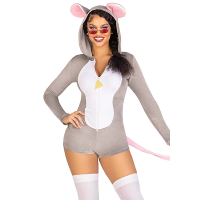 Комбинезон-костюм мыши Leg Avenue Comfy Mouse M, с капюшоном – серый/белый