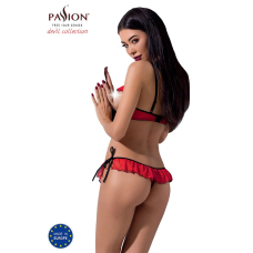 Комплект білизни Passion Exclusive CHERRY SET OpenBra L/XL, червоний, відкритий ліф, трусики–спідничка