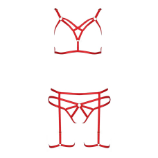Комплект білизни Passion Exclusive MAGALI SET OpenBra 2XL/3XL, червоний, стрепи, ліф, трусики і пояс