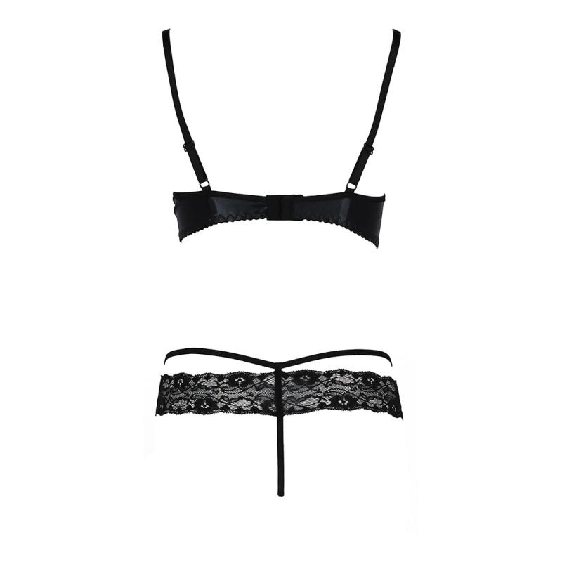Комплект белья Passion Exclusive NORTH SET S/M, черный цвет, лиф и трусики с элементами под латекс