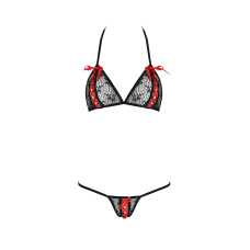 Комплект білизни Passion MELISSA BIKINI 2XL/3XL, чорний колір, ліф зі шнурівкою і трусики стрінги