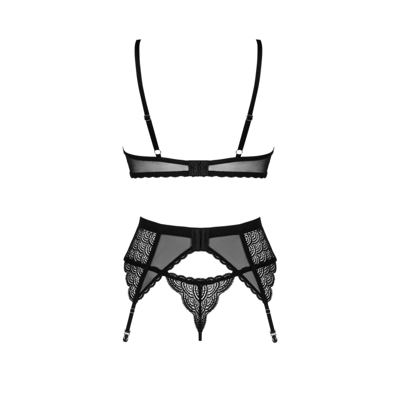 Комплект Obsessive Chemeris 3–pcs set XL/2XL, стрінги, пояс для панчіх, бюстгальтер