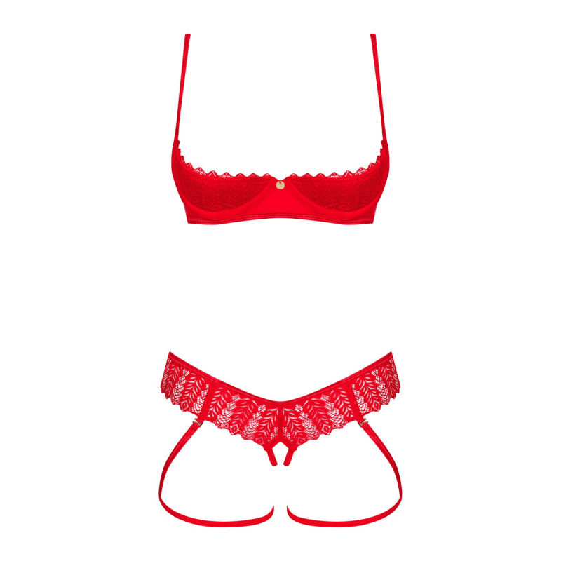 Комплект Obsessive Ingridia 2–pcs crotchless set XL/2XL, красный, с доступом, открытые груди