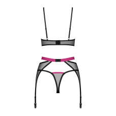 Комплект Obsessive Novenes 3–pcs set, XS/S, прозорий ліф на кісточках, стрінги, пояс