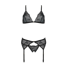 Комплект з відкритим доступом Passion DELIENA SET L/XL Чорний, ліф, стрінги, пояс для панчіх