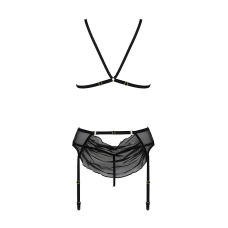 Комплект з відкритим доступом Passion DELIENA SET L/XL Чорний, ліф, стрінги, пояс для панчіх