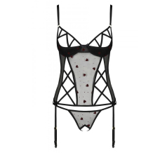 Корсет з підв'язками, стрінги Passion LOVELIA CORSET L/XL, чорний колір