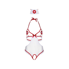 Костюм медсестри Leg Avenue Naughty Nurse, one size, боді та шапочка – білий/червоний