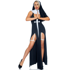 Костюм монашки–грішниці Leg Avenue Sultry Sinner M, сукня, головний убір, комір – чорний/білий
