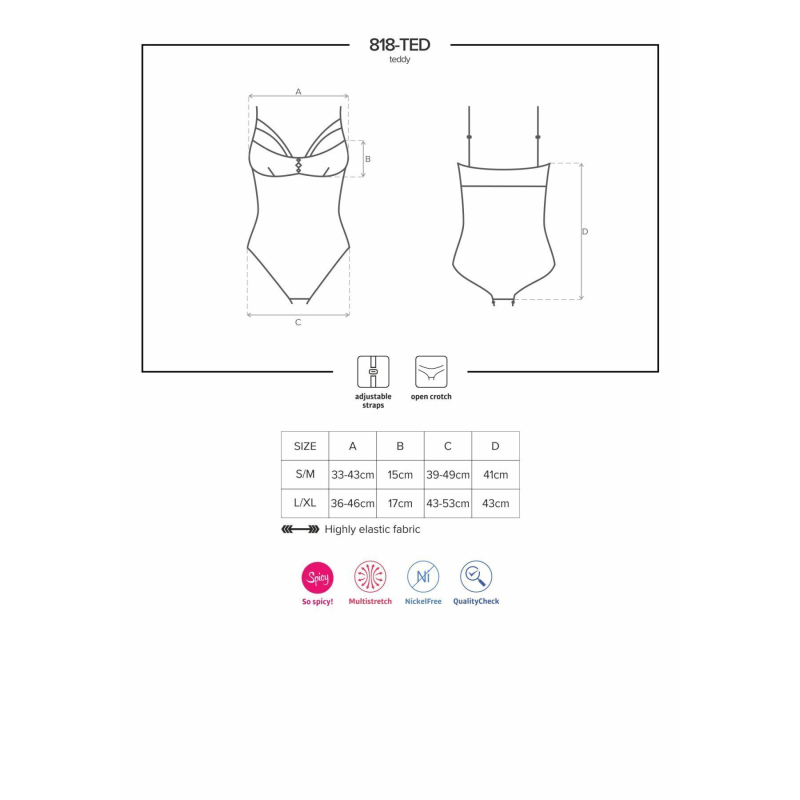 Мереживне боді з доступом Obsessive 818–TED–1 teddy 2XL/3XL, чорне