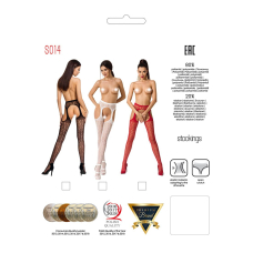 Мереживні колготки–бодістокінги Passion S014 One Size, білий, імітація панчіх та пояса з гартерами