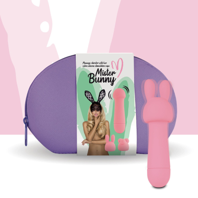 Мини вибратор с двумя насадками – FeelzToys Mister Bunny Pink – оснащен 10 уникальными вибрациями, водозащита