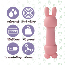 Міні вібратор з двома насадками – FeelzToys Mister Bunny Pink – оснащений 10 унікальними вібраціями, водозахист