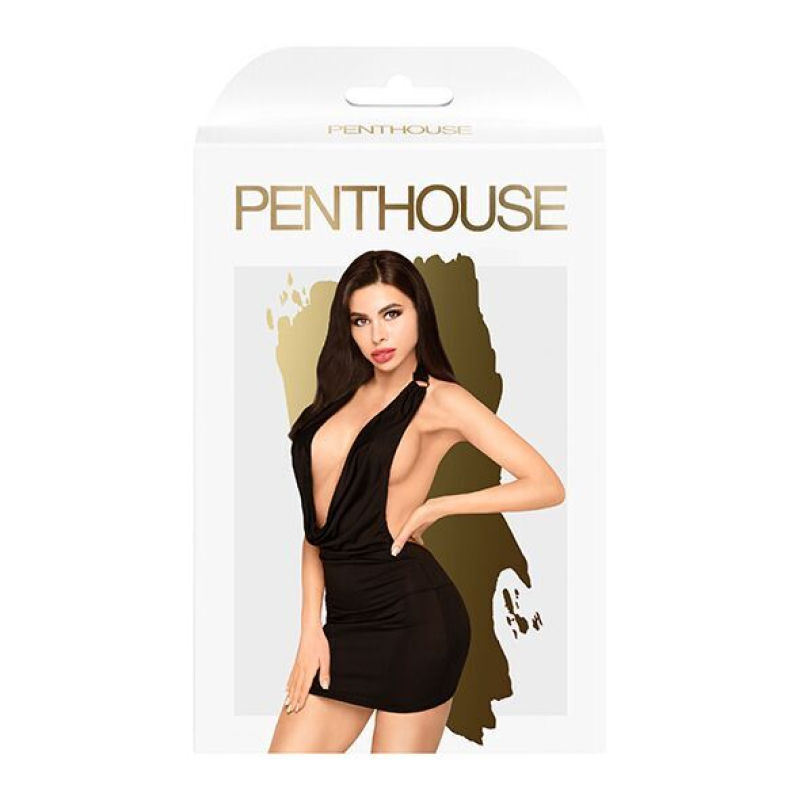 Мінісукня Penthouse – Heart Rob Чорний S/M, хомут, глибоке декольте, мініатюрні стрінги