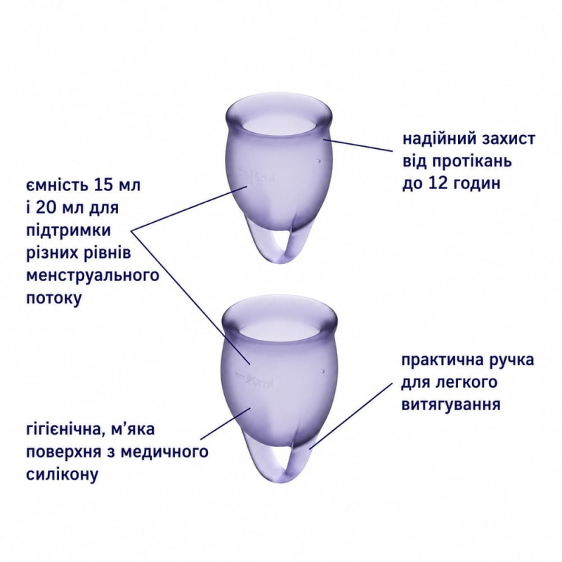 Набір менструальних чаш Satisfyer Feel Confident (lila), 15мл та 20мл